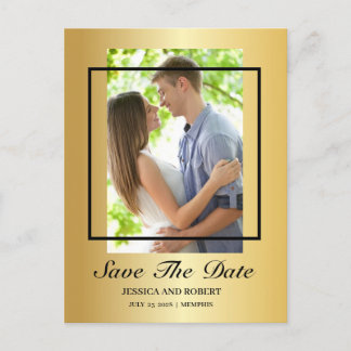 Modernes Black and Gold Foto Save the Date einlade Postkarte