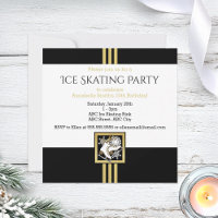 Modernes Black and Gold Glitzer Ice Skaten Party