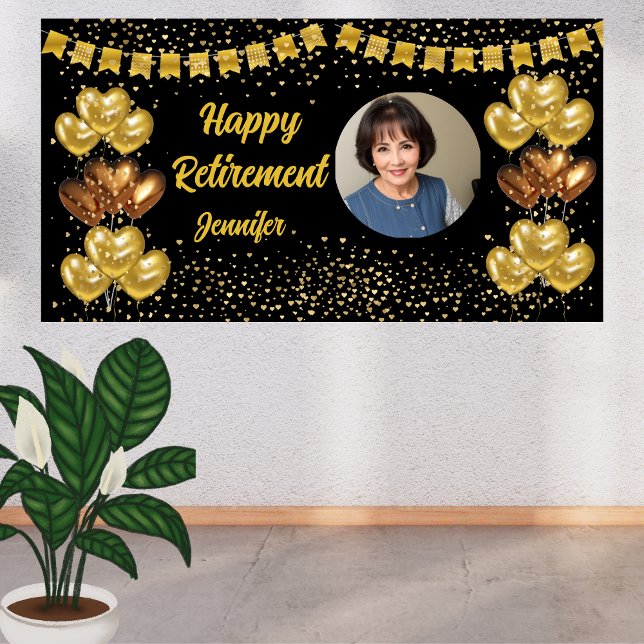 Modernes Black and Gold Happy Retirement Banner (Von Creator hochgeladen)