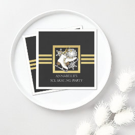 Modernes Black and Gold Ice Skaten Partys Serviette