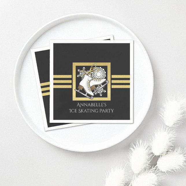 Modernes Black and Gold Ice Skaten Partys Serviette (Von Creator hochgeladen)