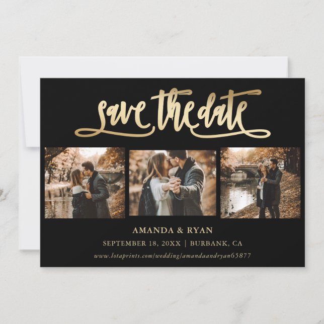 Modernes Black and Gold Wedding Foto Save the Date (Vorderseite)