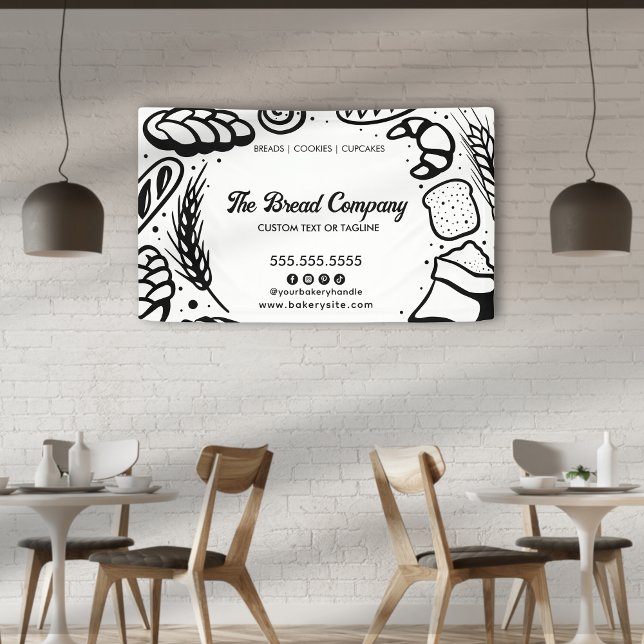 Modernes Black Bakery Doodles Border Business Even Banner (Von Creator hochgeladen)