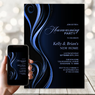 Modernes Black Blue Housewarming-Party Einladung