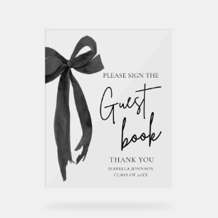 Modernes Black Bow Graduation Party Guest Book Sig Acrylschild