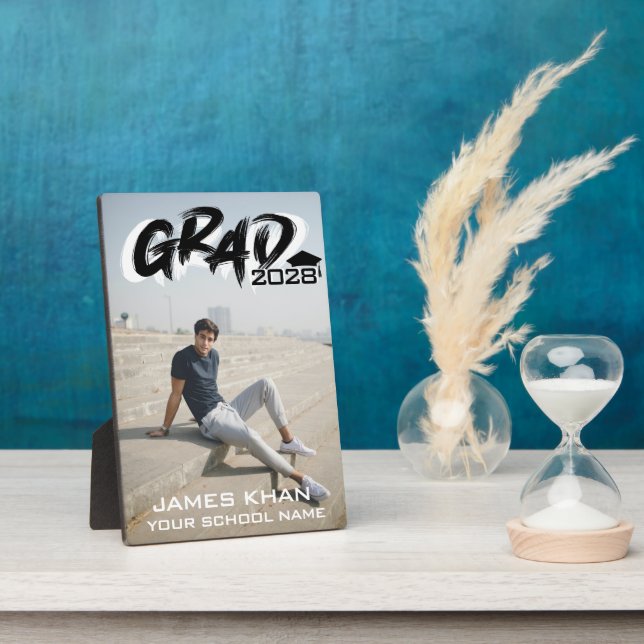 Modernes Black Brush Script Vollständiges Foto Abs Fotoplatte (Seite)