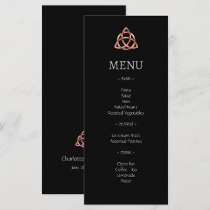 Modernes Black Celtic Knot Rose Gold Wedding Menu Menükarte