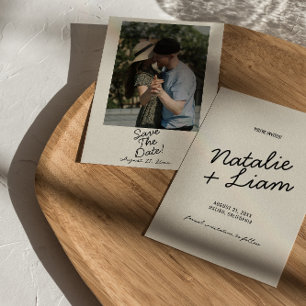 Modernes Black Cream Whimsical Retro Foto Hochzeit Save The Date