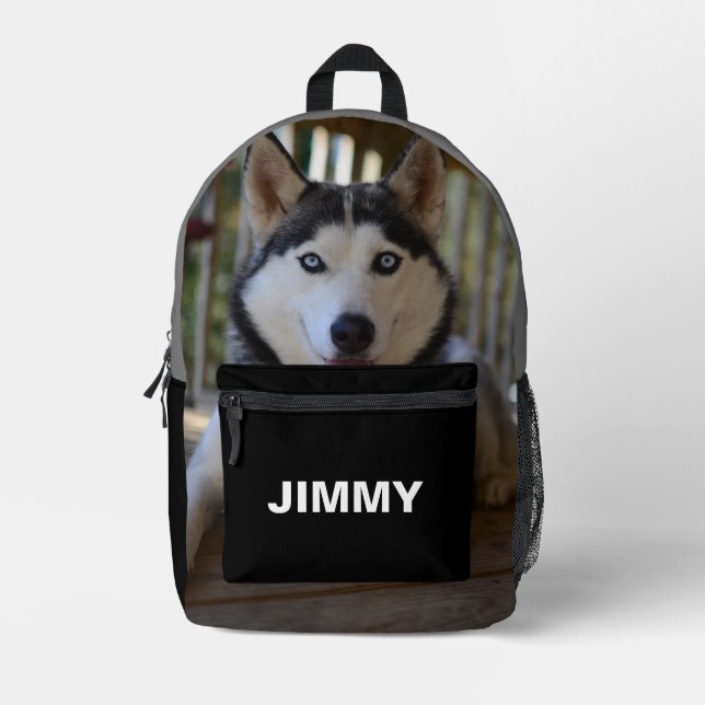 Modernes Black Dog Foto Minimalistisch Bedruckter Rucksack (Vorderseite)