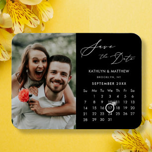 Modernes Black Elegant Script-Foto Save the Date Magnet