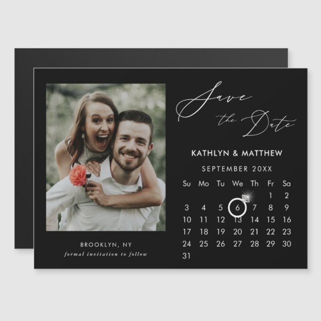 Modernes Black Elegant Script-Foto Save the Date Magneteinladung (Von Creator hochgeladen)
