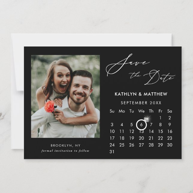 Modernes Black Elegant Script-Foto Save the Date Magneteinladung (Vorderseite)