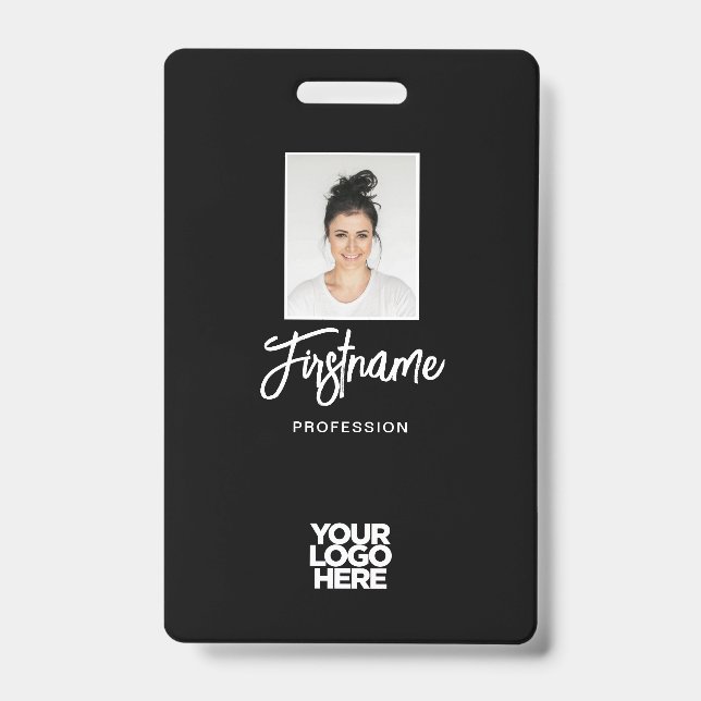 Modernes Black Employee Foto, Logo, Name Ausweis (Vorderseite)