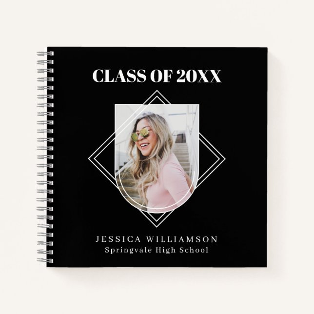 Modernes Black Foto Graduation Party Gästebuch Notizbuch (Vorderseite)