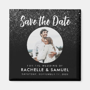 Modernes Black Glitzer Chic Foto Save the Date Magnet