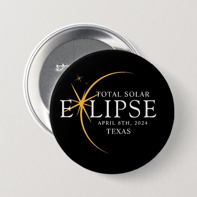 Modernes Black & Gold 2024 Texas Total Solar Eclip Button (Vorne & Hinten)