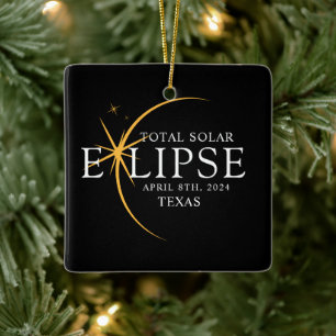 Modernes Black & Gold 2024 Texas Total Solar Eclip Keramikornament