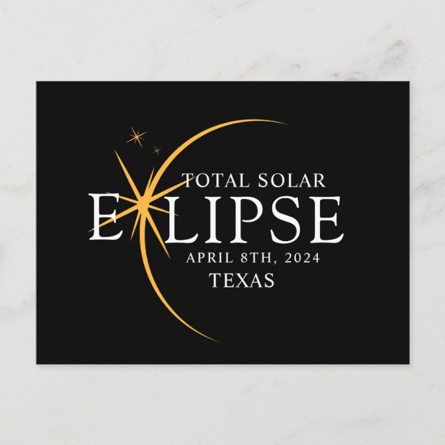 Modernes Black & Gold 2024 Texas Total Solar Eclip Postkarte (Vorderseite)