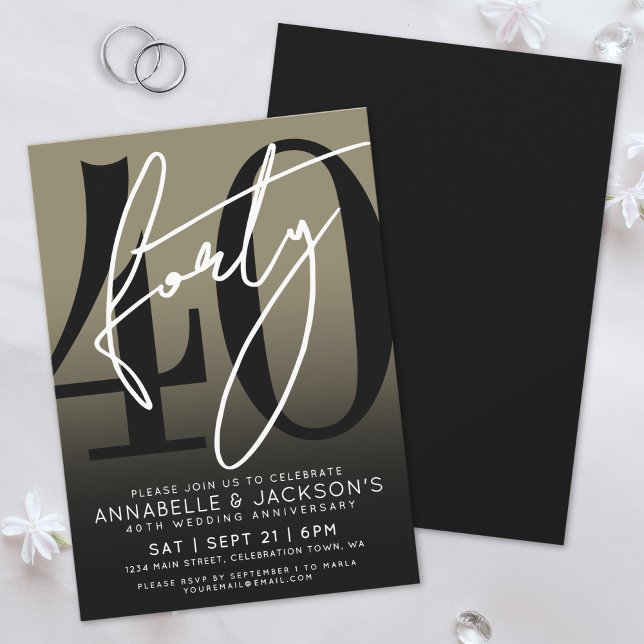 Modernes Black Gold 40-jähriges Party Einladung (Modern Black Gold 40th Anniversary Party Invitation)