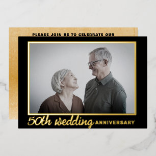 Modernes Black & Gold 50. Hochzeitstag Folieneinladung