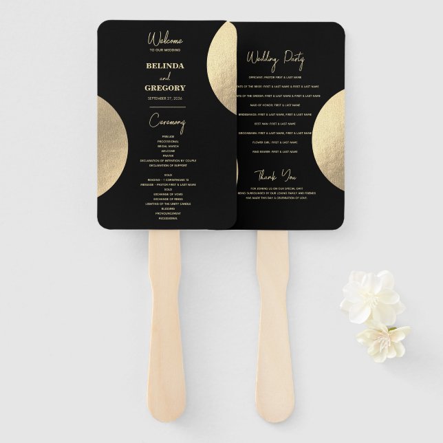 Modernes Black & Gold Abstrakt Wedding Programm Fächer (Vorne und Hinten)