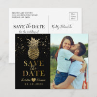 Modernes Black Gold Ananas Foto Save the Date