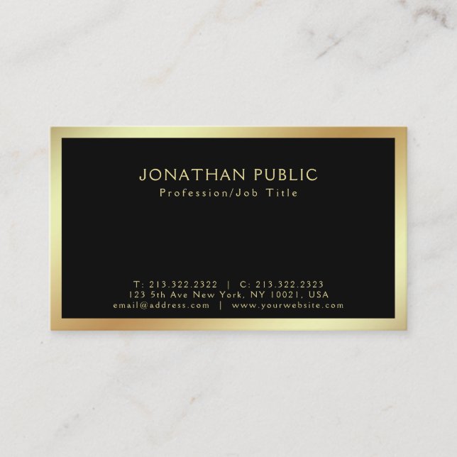 Modernes Black Gold Beruflich Stilvoll Schlicht Visitenkarte (Vorderseite)
