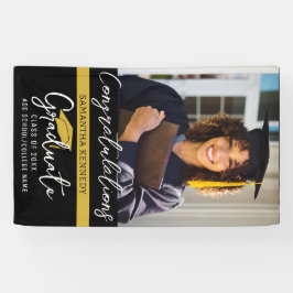 Modernes Black & Gold Class-Foto 2025 Grad Cap Banner