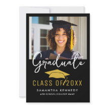 Modernes Black & Gold Class-Foto 2025 Grad Cap