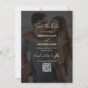 Modernes Black Gold Foto Overlay QR Code Hochzeit Save The Date