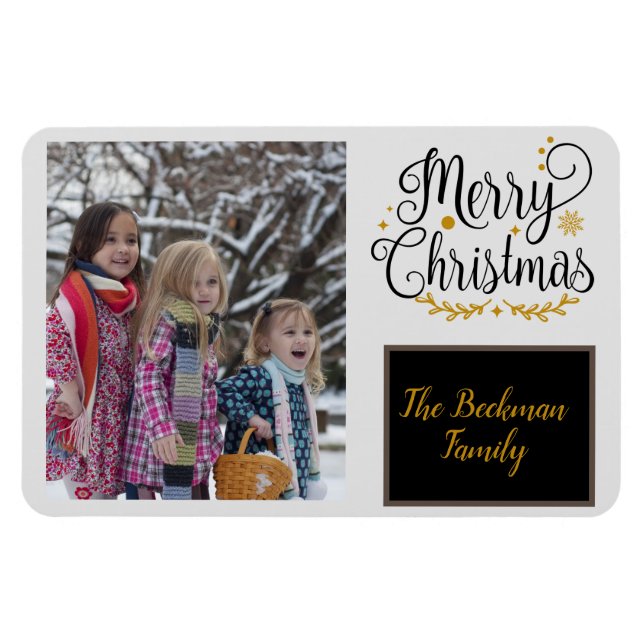 Modernes Black & Gold Frohe Weihnachts-Foto Magnet (Horizontal)