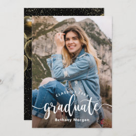 Modernes Black Gold Glitzer Balloon Abschluss Foto Einladung