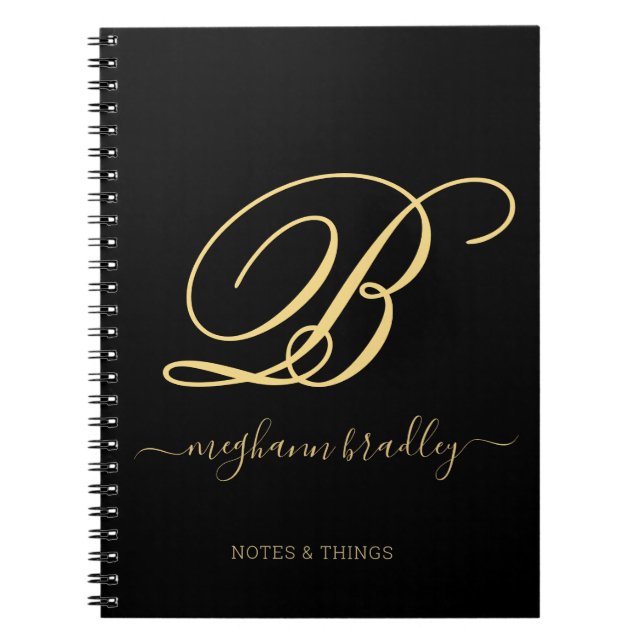 Modernes Black Gold Handschrift Name Notebook Notizblock (Vorderseite)