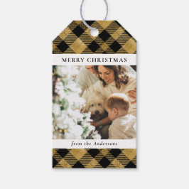 Modernes Black Gold Karierte Weihnachtsfamilie Fot Geschenkanhänger
