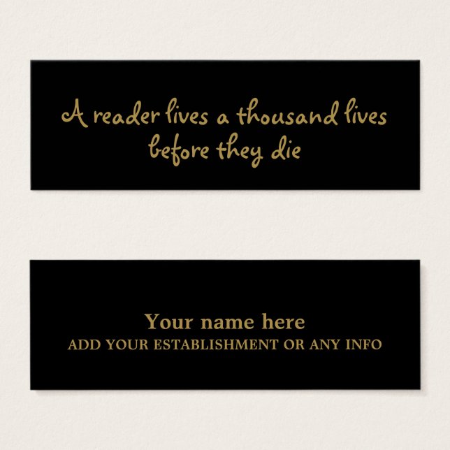 Modernes Black & Gold Lesezeichen (Vorne & Hinten)