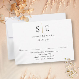 Modernes Black Gold Minimalistisch Monogram Weddin RSVP Karte