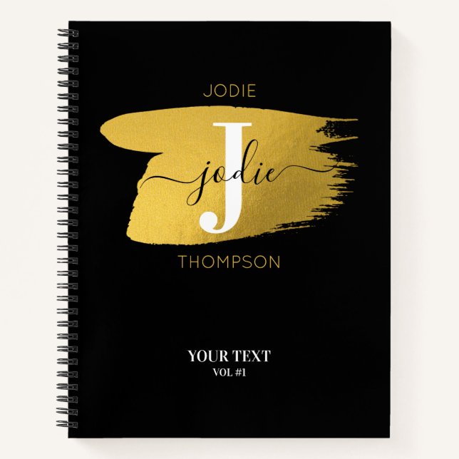 Modernes Black & Gold Monogram ErstNotebook Notizbuch (Vorderseite)