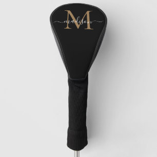 Modernes Black Gold Monogram Girly Elegantes Scrip Golf Headcover