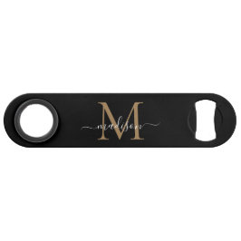 Modernes Black Gold Monogram Girly Elegantes Scrip Speed Flaschenöffner