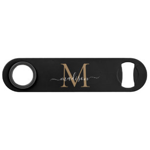 Modernes Black Gold Monogram Girly Elegantes Scrip Speed Flaschenöffner