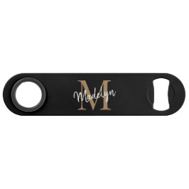 Modernes Black Gold Monogram Girly Elegantes Scrip Speed Flaschenöffner