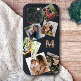 Modernes Black & Gold Monogram Multi-Foto Case-Mate iPhone Hülle