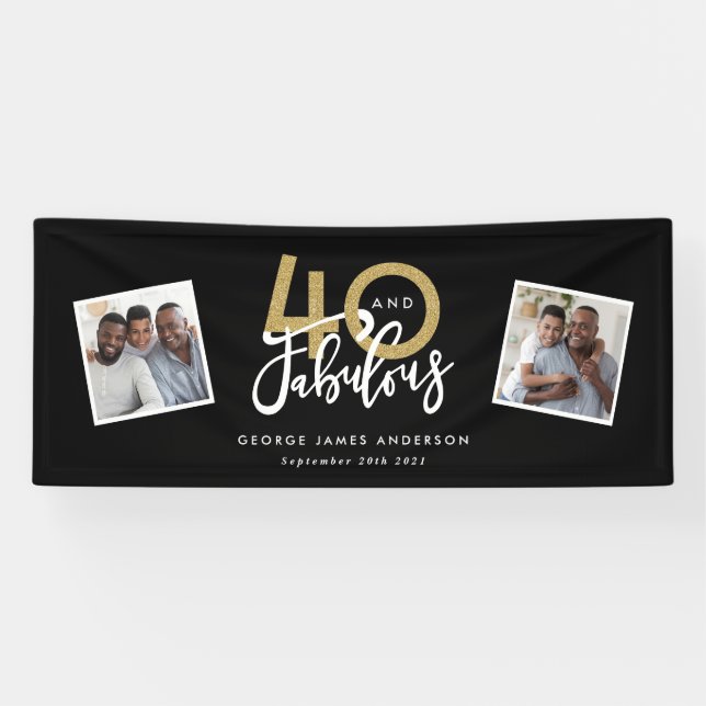 Modernes Black & Gold Multi Foto 40 und fabelhaft Banner (Horizontal)