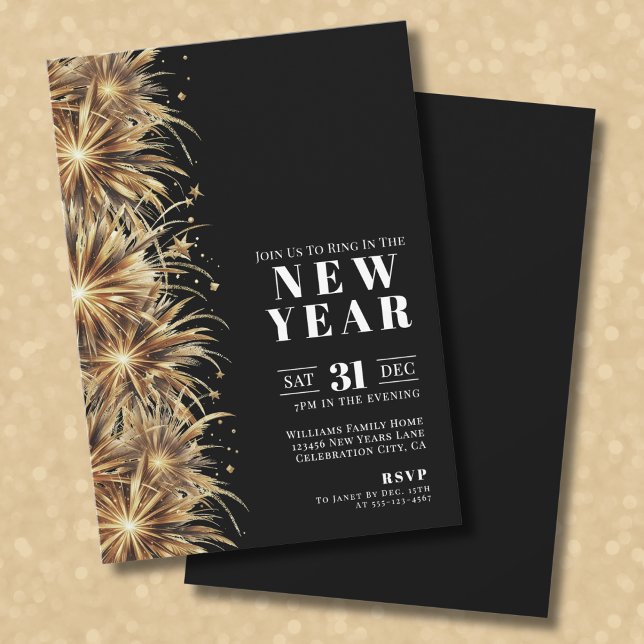 Modernes Black Gold New Year's Eve Party Einladung (Modern Black Gold New Year's Eve Party Invitation)