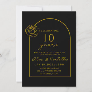 Modernes Black & Gold Party zum 10. Jahrestag der Einladung