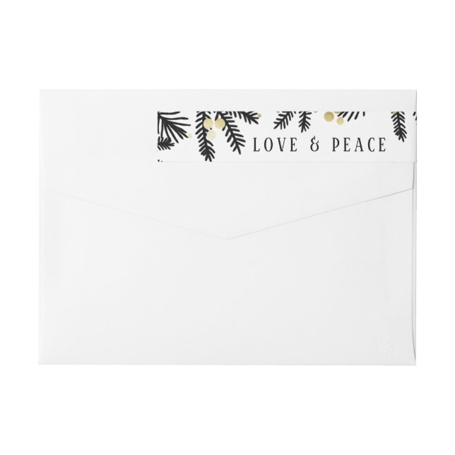 Modernes Black & Gold Pine and Berries Address Lab (Rückseite)