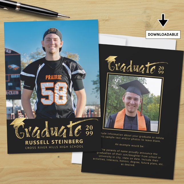 Modernes Black Gold Pinselstrich Graduate 2 Fotos Ankündigung (Von Creator hochgeladen)