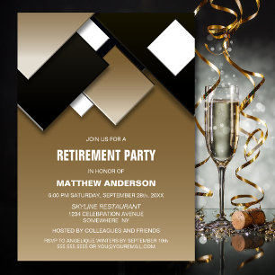 Modernes Black Gold Retirement Party Einladung