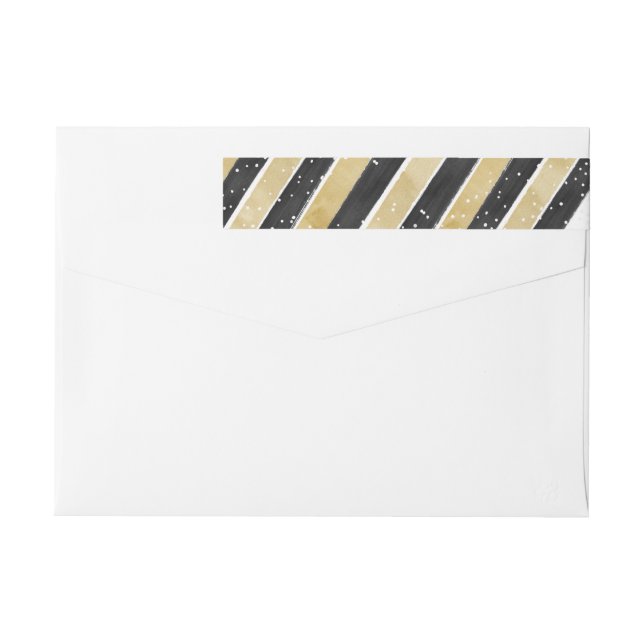Modernes Black & Gold Snowflake Strip-Adressetiket (Rückseite)