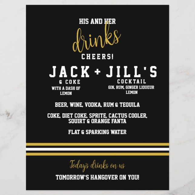 Modernes Black Gold Sporty seine Hochzeitsgetränke (Vorderseite)